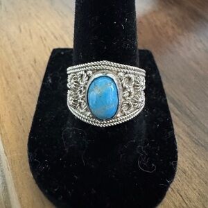 Vintage Adjustable Silver and Turquoise Stone Ring